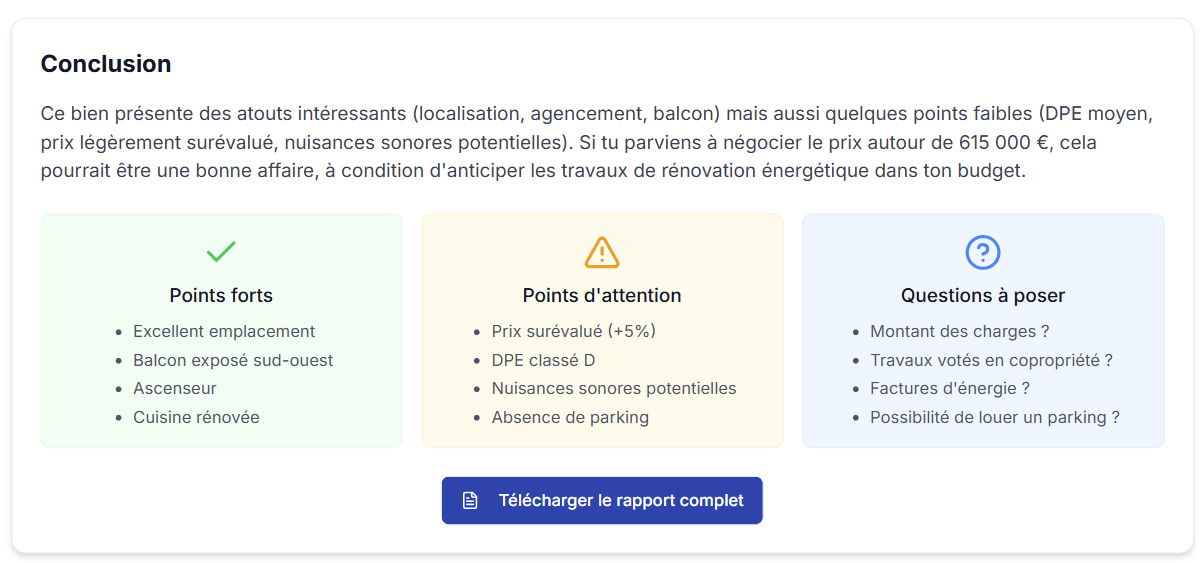 Conclusion d'un rapport d'analyse immobilière