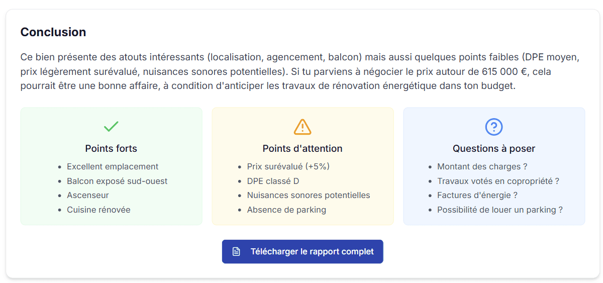 Exemple de rapport d'analyse immobilière